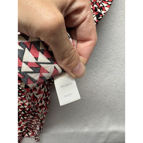 J Jill Shirt Dress 8 Petite Knee Length Red Black Button Up Roll Tab Career - Picture 3 of 5